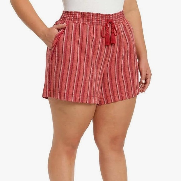 Briggs Women's Linen Blend Summer Shorts with Pockets Drawstring Red Stripe M - Picture 1 of 3